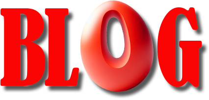 The image features the word 'blog' in bold, glossy red lettering. The letter 'O' is distinctly designed as a shiny red egg-shaped sphere, giving a modern and eye-catching touch to the overall typography.